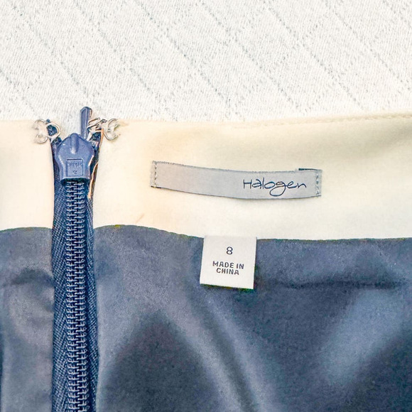 Halogen Banded Skirt Back Split Hem Blue Cream Size 8 - Picture 4 of 5